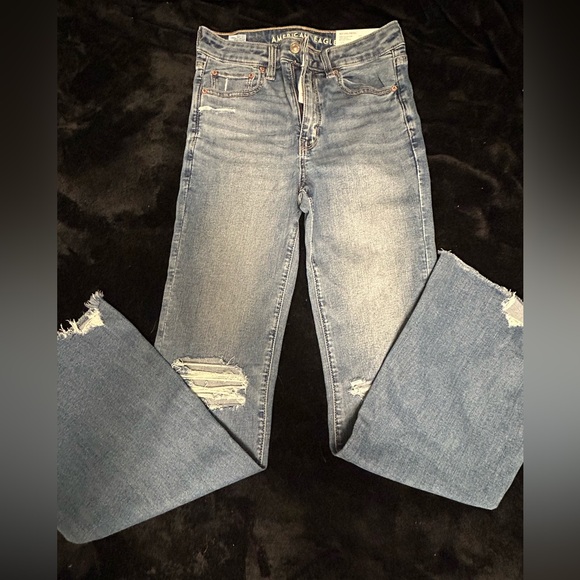 American Eagle Outfitters Denim - American Eagle Outfitters Distressed Light Blue Straight Leg Jeans